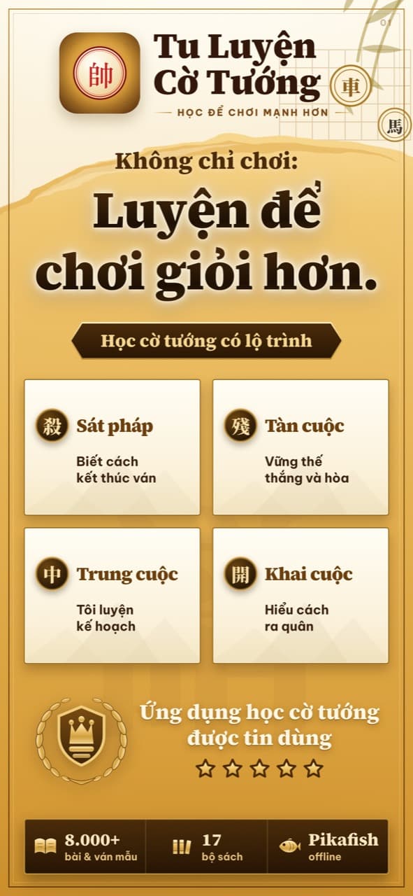 Màn hình giới thiệu lộ trình học cờ tướng bốn bước